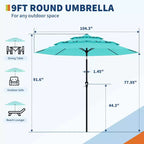 Heavy Duty 9ft 3Tier Patio Umbrella  Outdoor Table Parasol, 8 Ribs, Vented Canopy, Hand Crank, Multiple Colors