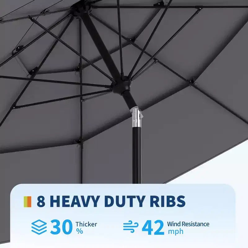 Heavy Duty 9ft 3Tier Patio Umbrella  Outdoor Table Parasol, 8 Ribs, Vented Canopy, Hand Crank, Multiple Colors