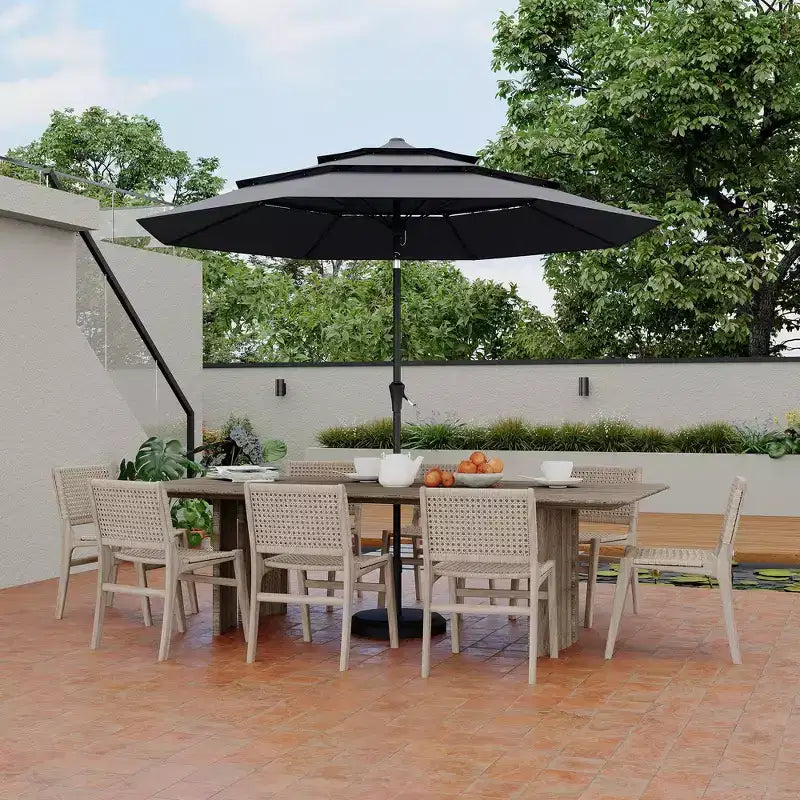 Heavy Duty 9ft 3Tier Patio Umbrella  Outdoor Table Parasol, 8 Ribs, Vented Canopy, Hand Crank, Multiple Colors