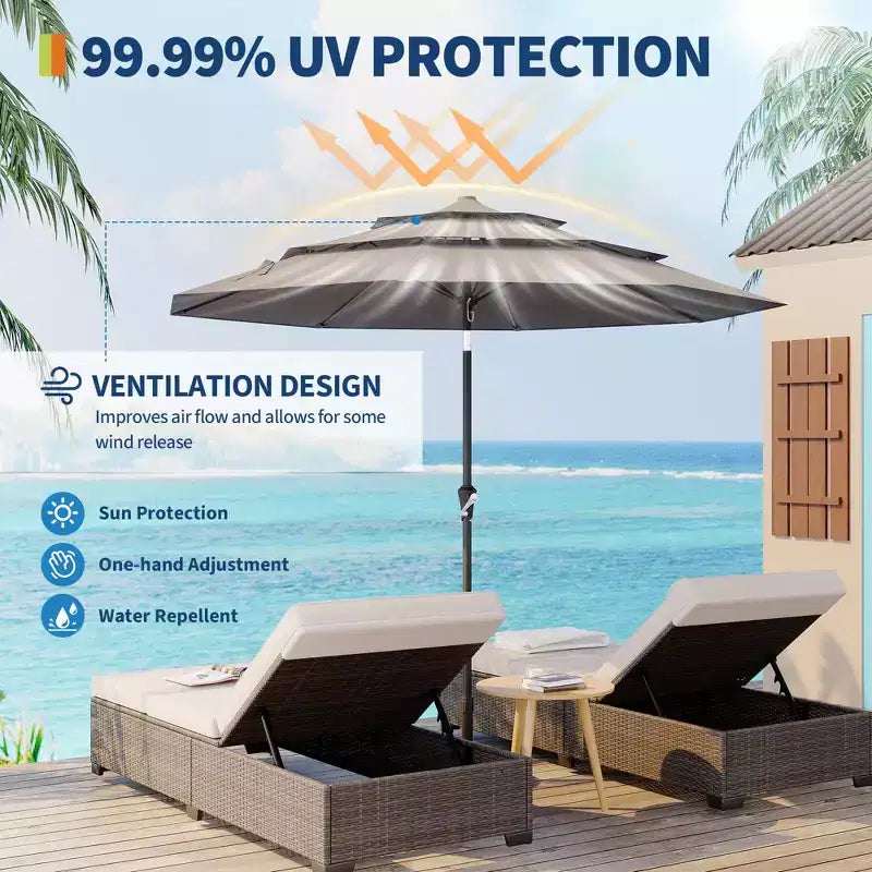 Heavy Duty 9ft 3Tier Patio Umbrella  Outdoor Table Parasol, 8 Ribs, Vented Canopy, Hand Crank, Multiple Colors