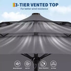 Heavy Duty 9ft 3Tier Patio Umbrella  Outdoor Table Parasol, 8 Ribs, Vented Canopy, Hand Crank, Multiple Colors