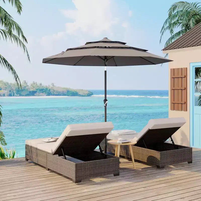 Heavy Duty 9ft 3Tier Patio Umbrella  Outdoor Table Parasol, 8 Ribs, Vented Canopy, Hand Crank, Multiple Colors