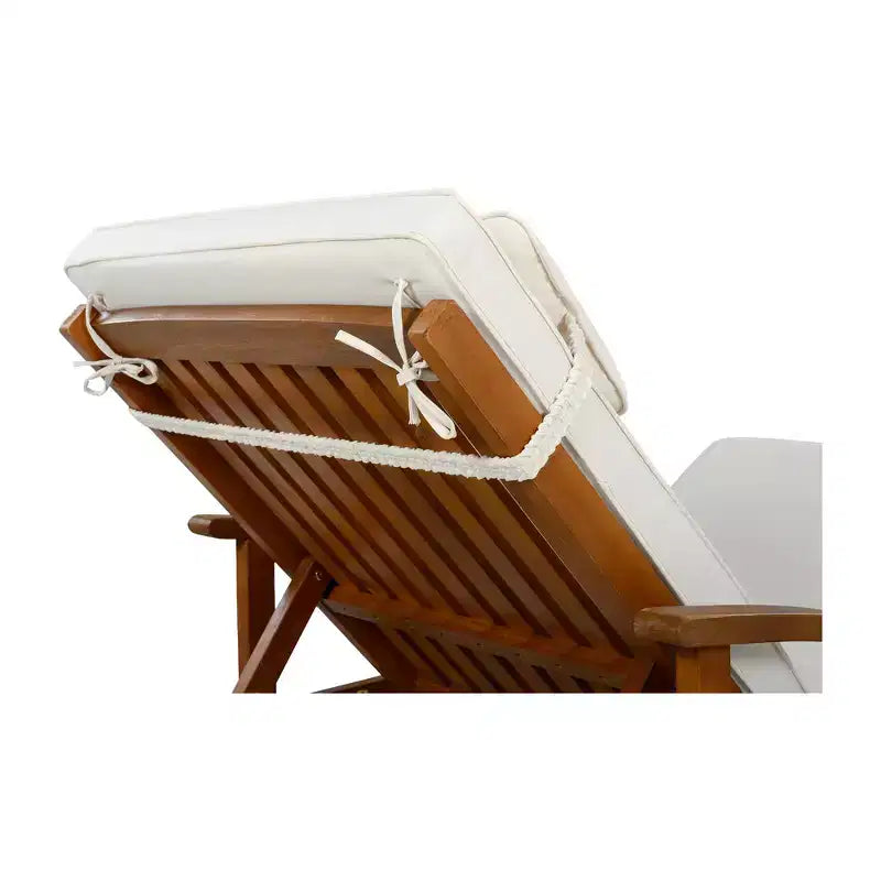Whisen 77.5 Outdoor Chaise Lounge, Patio Lounge Chair, Pool Lounge Chair with Acacia Wood Frame, Adjustable Backrest, Wheels, Retractable