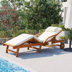 Whisen 77.5 Outdoor Chaise Lounge, Patio Lounge Chair, Pool Lounge Chair with Acacia Wood Frame, Adjustable Backrest, Wheels, Retractable