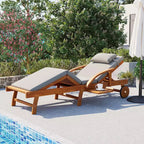 Whisen 77.5 Outdoor Chaise Lounge, Patio Lounge Chair, Pool Lounge Chair with Acacia Wood Frame, Adjustable Backrest, Wheels, Retractable