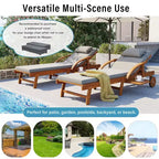 Whisen 77.5 Outdoor Chaise Lounge, Patio Lounge Chair, Pool Lounge Chair with Acacia Wood Frame, Adjustable Backrest, Wheels, Retractable