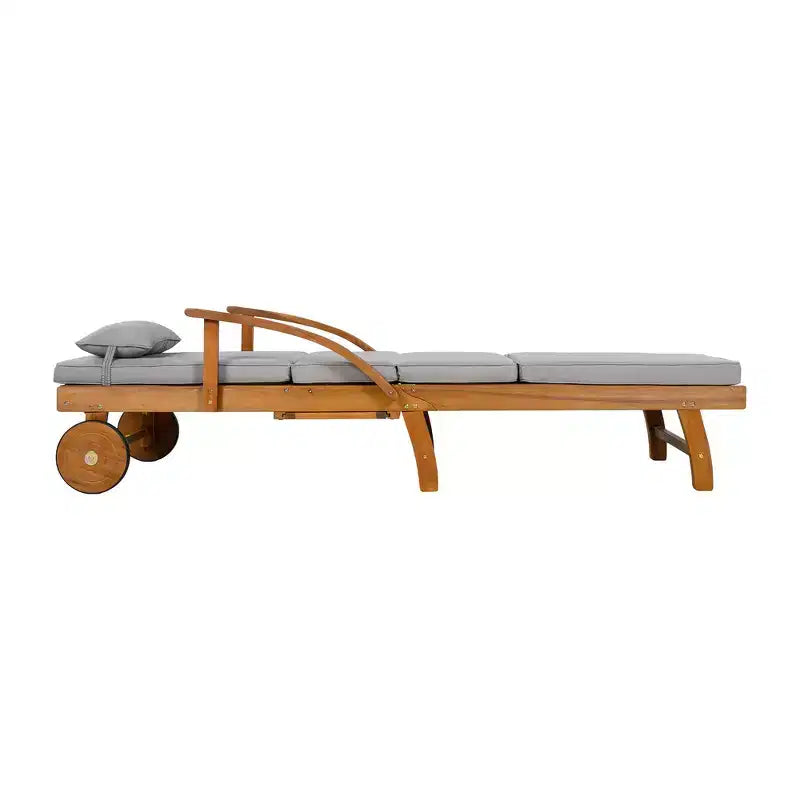 Whisen 77.5 Outdoor Chaise Lounge, Patio Lounge Chair, Pool Lounge Chair with Acacia Wood Frame, Adjustable Backrest, Wheels, Retractable
