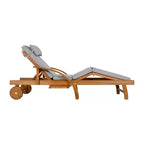 Whisen 77.5 Outdoor Chaise Lounge, Patio Lounge Chair, Pool Lounge Chair with Acacia Wood Frame, Adjustable Backrest, Wheels, Retractable