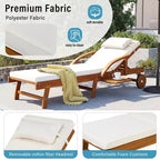 Whisen 77.5 Outdoor Chaise Lounge, Patio Lounge Chair, Pool Lounge Chair with Acacia Wood Frame, Adjustable Backrest, Wheels, Retractable