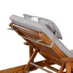 Whisen 77.5 Outdoor Chaise Lounge, Patio Lounge Chair, Pool Lounge Chair with Acacia Wood Frame, Adjustable Backrest, Wheels, Retractable