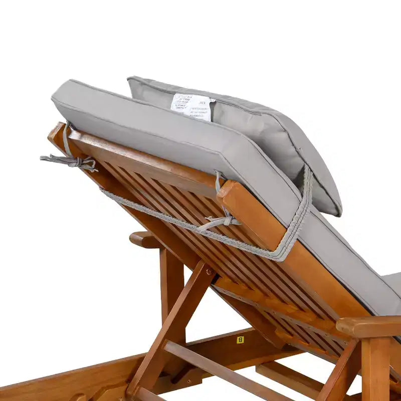 Whisen 77.5 Outdoor Chaise Lounge, Patio Lounge Chair, Pool Lounge Chair with Acacia Wood Frame, Adjustable Backrest, Wheels, Retractable