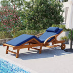 Whisen 77.5 Outdoor Chaise Lounge, Patio Lounge Chair, Pool Lounge Chair with Acacia Wood Frame, Adjustable Backrest, Wheels, Retractable