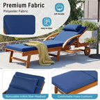 Whisen 77.5 Outdoor Chaise Lounge, Patio Lounge Chair, Pool Lounge Chair with Acacia Wood Frame, Adjustable Backrest, Wheels, Retractable
