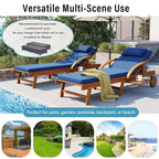 Whisen 77.5 Outdoor Chaise Lounge, Patio Lounge Chair, Pool Lounge Chair with Acacia Wood Frame, Adjustable Backrest, Wheels, Retractable