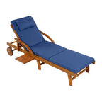 Whisen 77.5 Outdoor Chaise Lounge, Patio Lounge Chair, Pool Lounge Chair with Acacia Wood Frame, Adjustable Backrest, Wheels, Retractable
