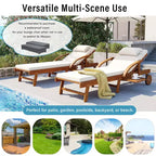 Whisen 77.5 Outdoor Chaise Lounge, Patio Lounge Chair, Pool Lounge Chair with Acacia Wood Frame, Adjustable Backrest, Wheels, Retractable