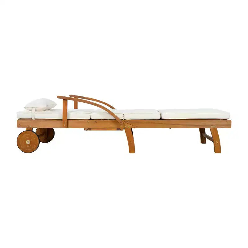 Whisen 77.5 Outdoor Chaise Lounge, Patio Lounge Chair, Pool Lounge Chair with Acacia Wood Frame, Adjustable Backrest, Wheels, Retractable