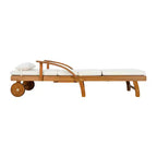 Whisen 77.5 Outdoor Chaise Lounge, Patio Lounge Chair, Pool Lounge Chair with Acacia Wood Frame, Adjustable Backrest, Wheels, Retractable