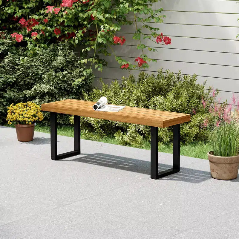 Costway 1/2 PCS 48 Acacia Wood Bench for 2 with Metal Legs & Adjustable Foot Pads for Entryway