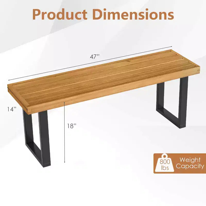 Costway 1/2 PCS 48 Acacia Wood Bench for 2 with Metal Legs & Adjustable Foot Pads for Entryway