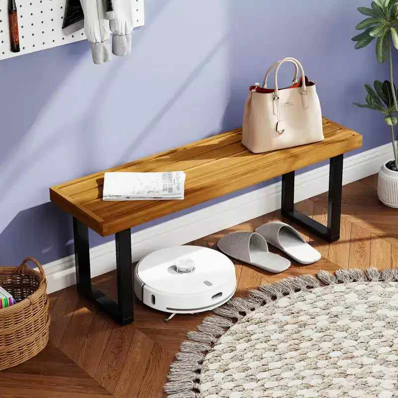 Costway 1/2 PCS 48 Acacia Wood Bench for 2 with Metal Legs & Adjustable Foot Pads for Entryway