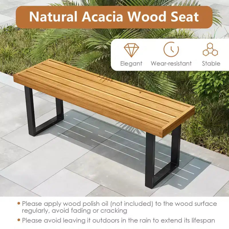 Costway 1/2 PCS 48 Acacia Wood Bench for 2 with Metal Legs & Adjustable Foot Pads for Entryway