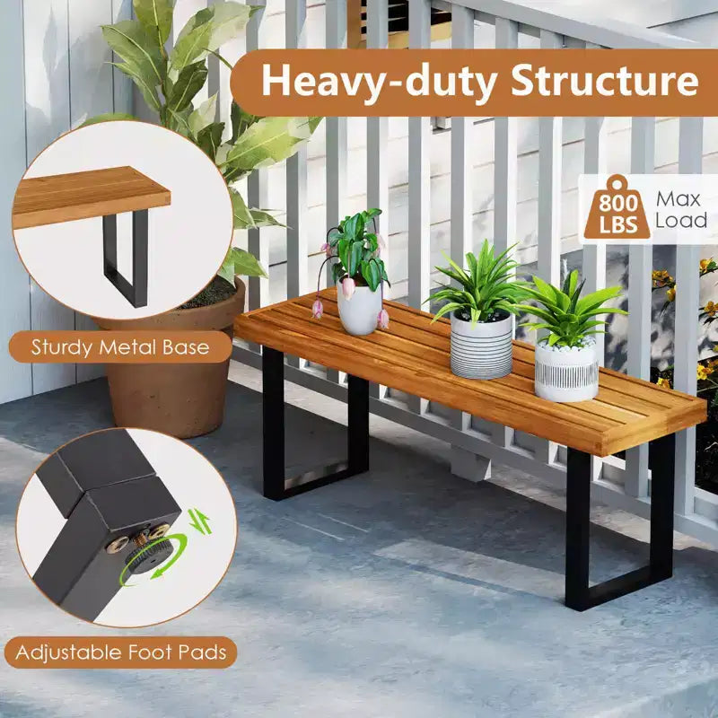 Costway 1/2 PCS 48 Acacia Wood Bench for 2 with Metal Legs & Adjustable Foot Pads for Entryway