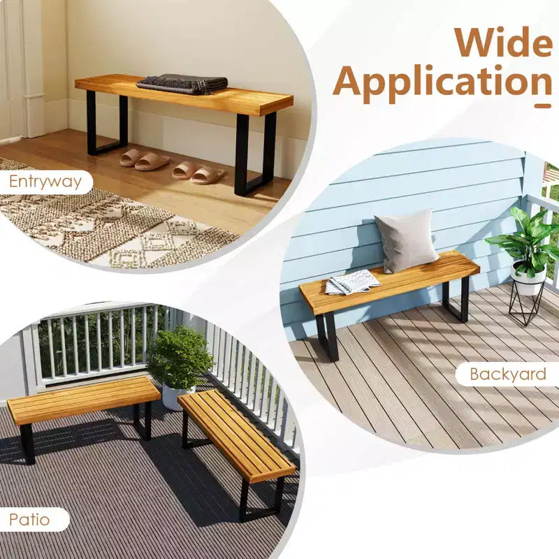 Costway 1/2 PCS 48 Acacia Wood Bench for 2 with Metal Legs & Adjustable Foot Pads for Entryway