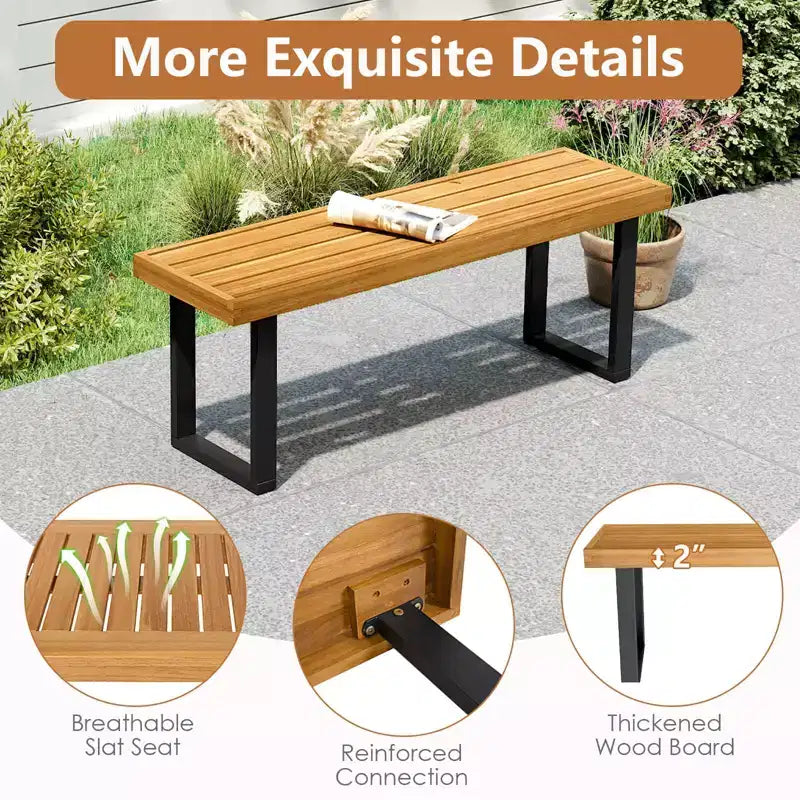 Costway 1/2 PCS 48 Acacia Wood Bench for 2 with Metal Legs & Adjustable Foot Pads for Entryway