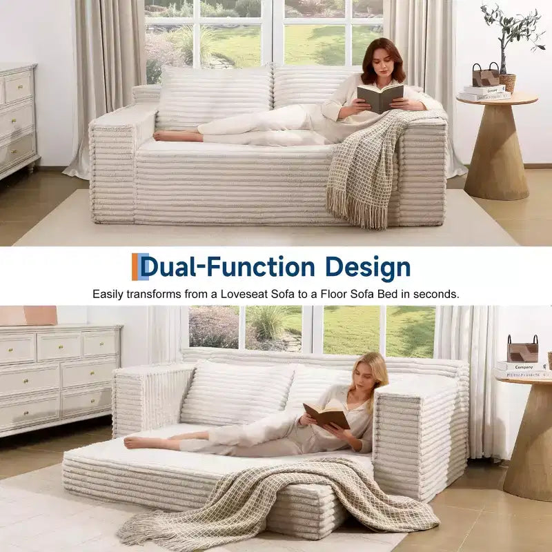 75 2-in-1 Convertible Sofa Bed, Boneless Couch Bed with 2 Pillow, Folding Pull Out Couch, Loveseat Sleeper Sofa, Futon Couch