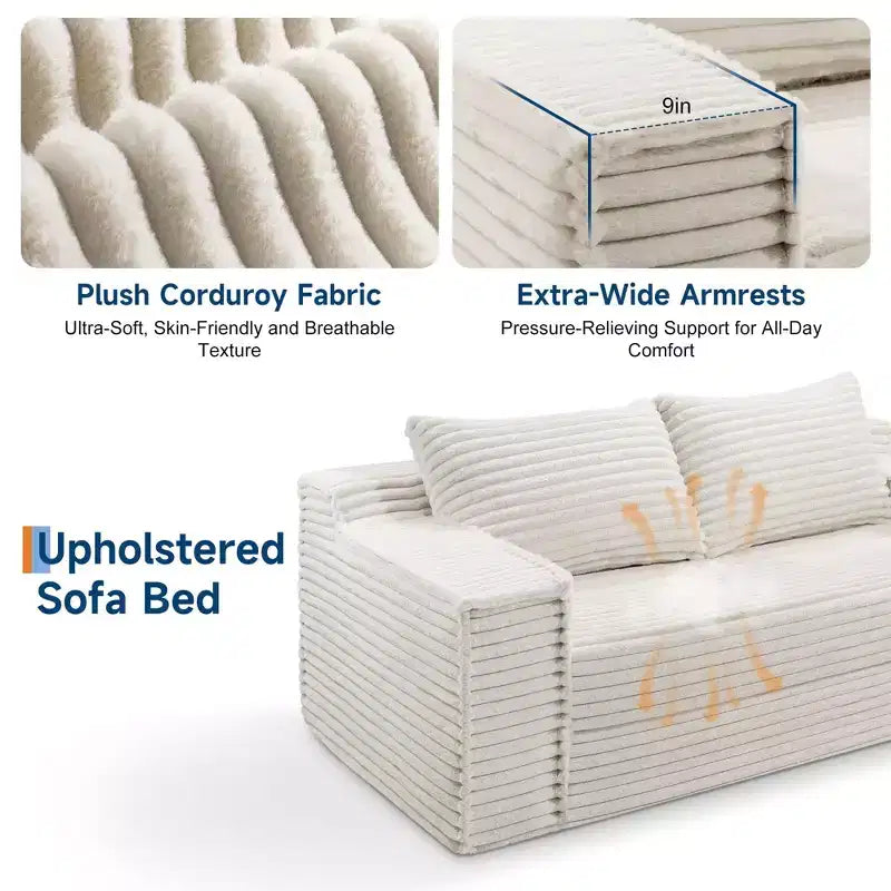 75 2-in-1 Convertible Sofa Bed, Boneless Couch Bed with 2 Pillow, Folding Pull Out Couch, Loveseat Sleeper Sofa, Futon Couch