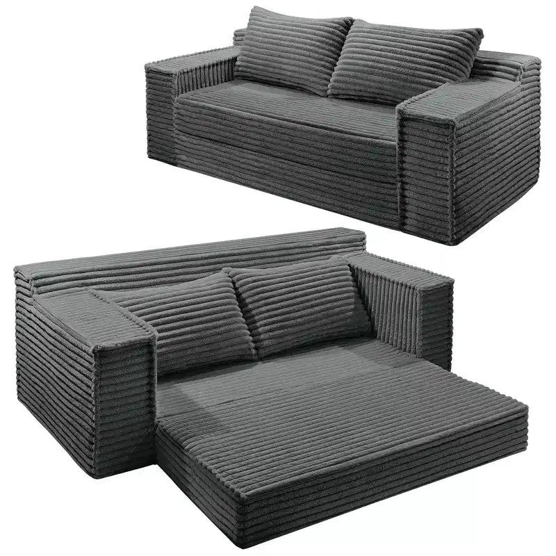 75 2-in-1 Convertible Sofa Bed, Boneless Couch Bed with 2 Pillow, Folding Pull Out Couch, Loveseat Sleeper Sofa, Futon Couch