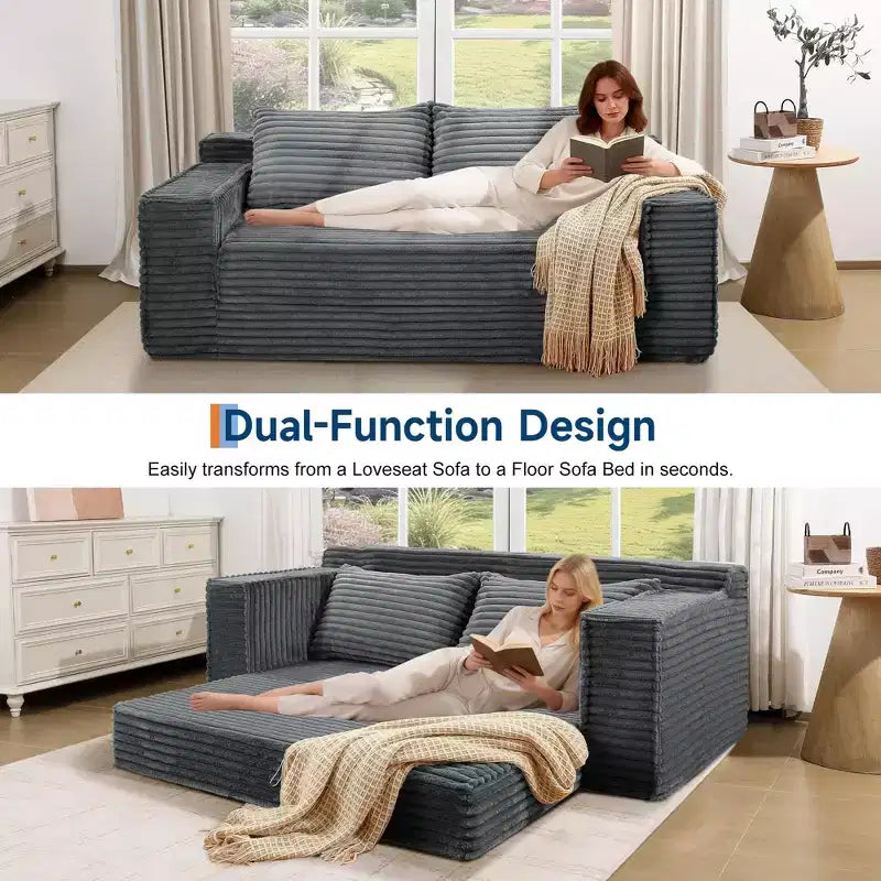 75 2-in-1 Convertible Sofa Bed, Boneless Couch Bed with 2 Pillow, Folding Pull Out Couch, Loveseat Sleeper Sofa, Futon Couch