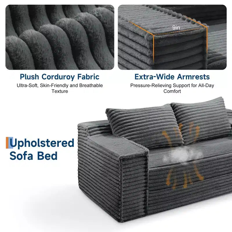75 2-in-1 Convertible Sofa Bed, Boneless Couch Bed with 2 Pillow, Folding Pull Out Couch, Loveseat Sleeper Sofa, Futon Couch