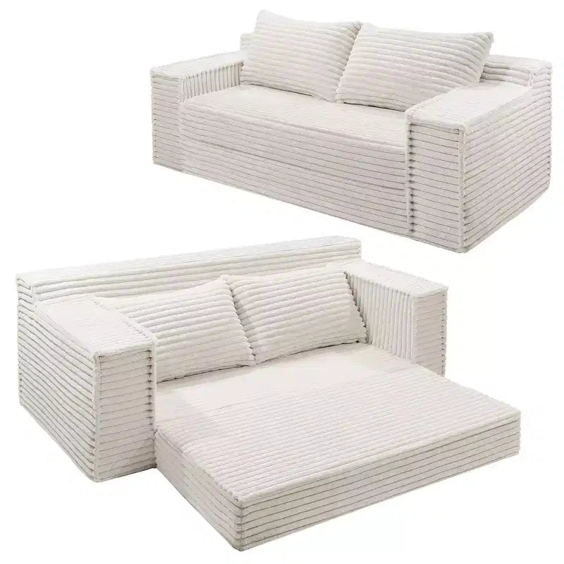 75 2-in-1 Convertible Sofa Bed, Boneless Couch Bed with 2 Pillow, Folding Pull Out Couch, Loveseat Sleeper Sofa, Futon Couch