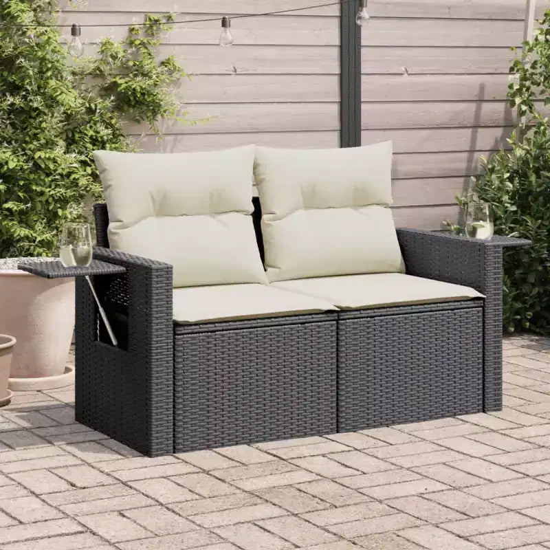 vidaXL Garden Sofa Black, Cream White