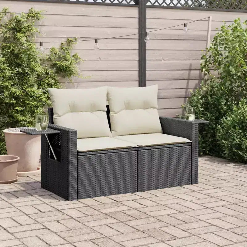 vidaXL Garden Sofa Black, Cream White