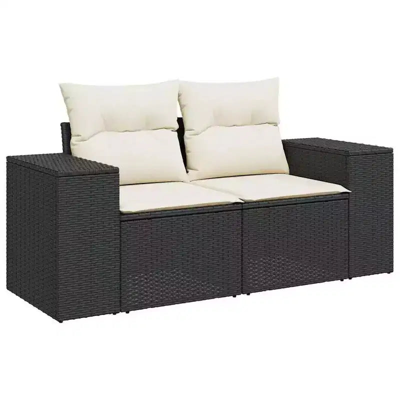 vidaXL Garden Sofa Black and Cream Poly Rattan and Powder-Coated Steel
