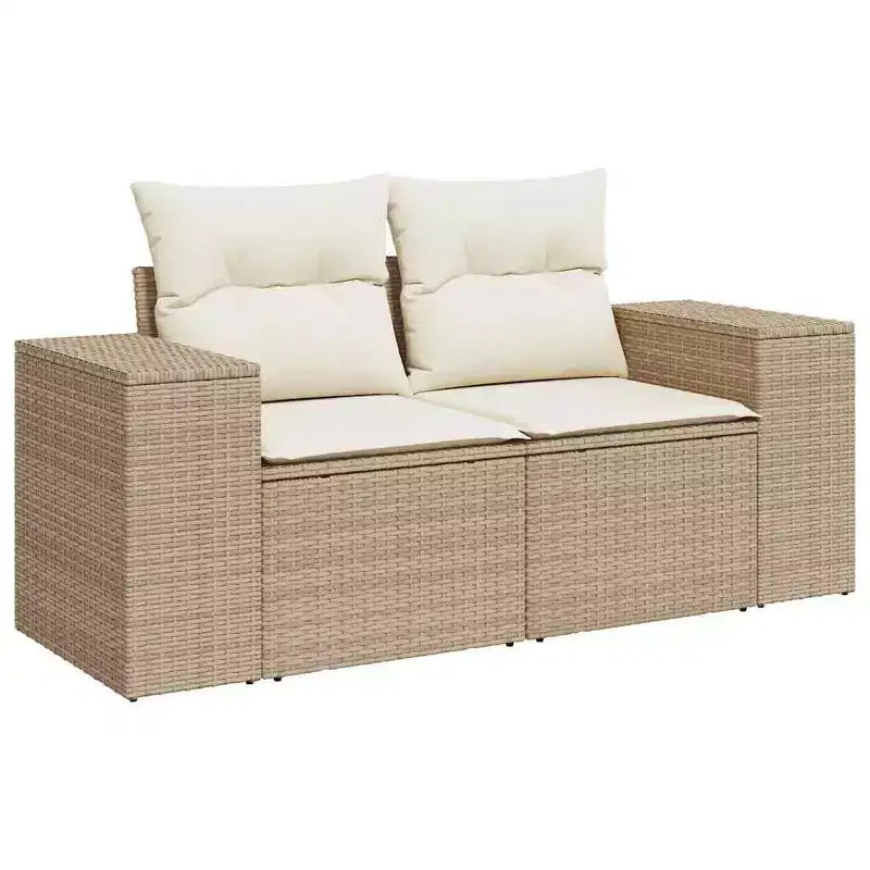 vidaXL Garden Sofa Beige Poly Rattan 2-Seater Adjustable Legs