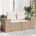vidaXL Garden Sofa Beige Poly Rattan 2-Seater Adjustable Legs
