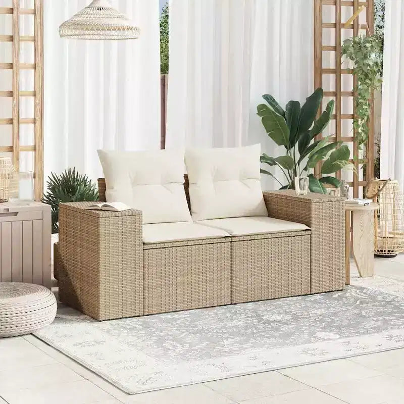 vidaXL Garden Sofa Beige Poly Rattan 2-Seater Adjustable Legs