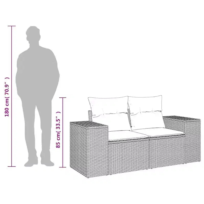 vidaXL Garden Sofa Beige Poly Rattan 2-Seater Adjustable Legs