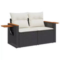 vidaXL Garden Sofa Black PE Rattan 2-Seater Adjustable Armrests