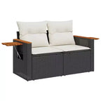 vidaXL Garden Sofa Black PE Rattan 2-Seater Adjustable Armrests