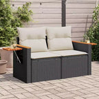 vidaXL Garden Sofa Black PE Rattan 2-Seater Adjustable Armrests