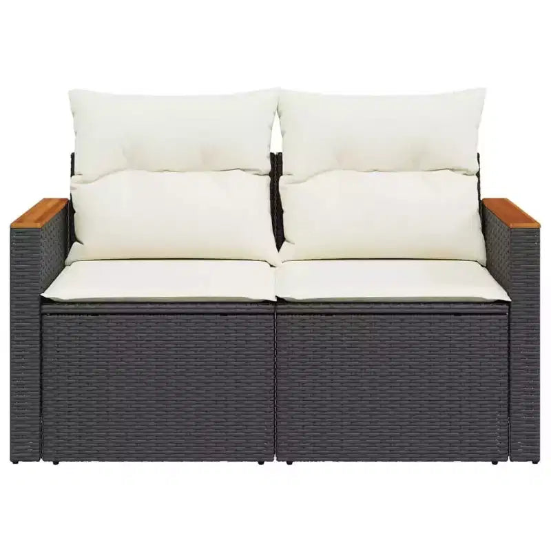 vidaXL Garden Sofa Black PE Rattan 2-Seater Adjustable Armrests