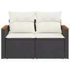 vidaXL Garden Sofa Black PE Rattan 2-Seater Adjustable Armrests