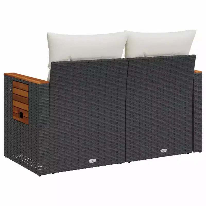 vidaXL Garden Sofa Black PE Rattan 2-Seater Adjustable Armrests
