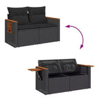 vidaXL Garden Sofa Black PE Rattan 2-Seater Adjustable Armrests