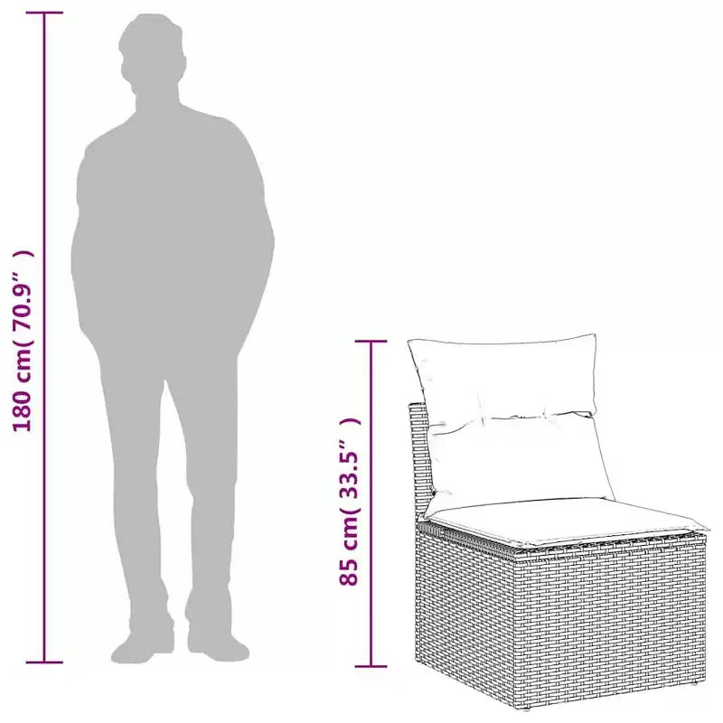 vidaXL Garden Chair Black PE Rattan Medium Modular Garden Chair